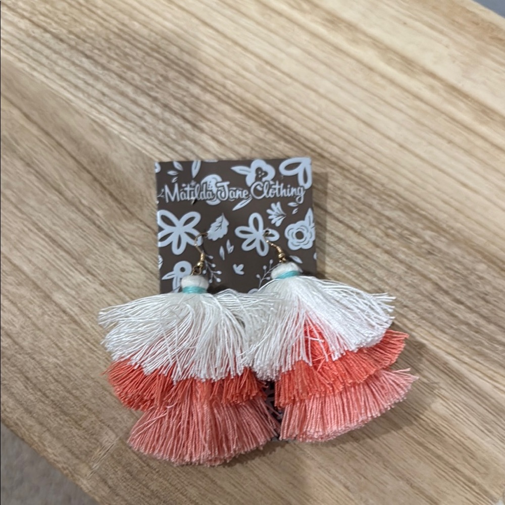Matilda Jane Coral and White Tassel Earrings